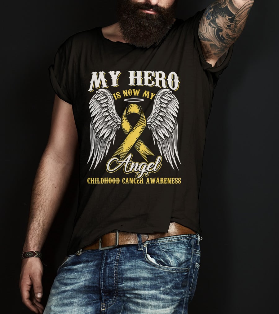 My Hero Is Now My Angel Childhood Cancer Awareness T-Shirt