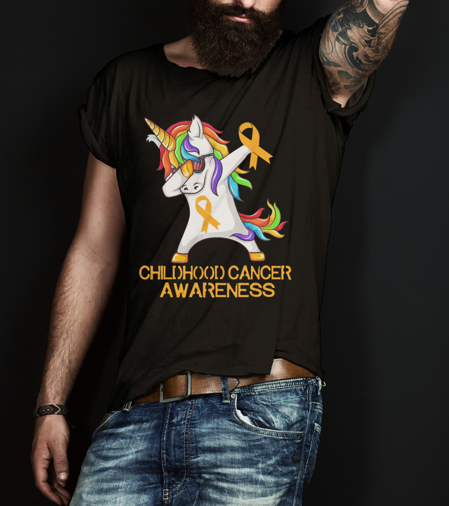 Childhood Cancer Awareness Dabbing Unicorn With Yellow T-Shirt