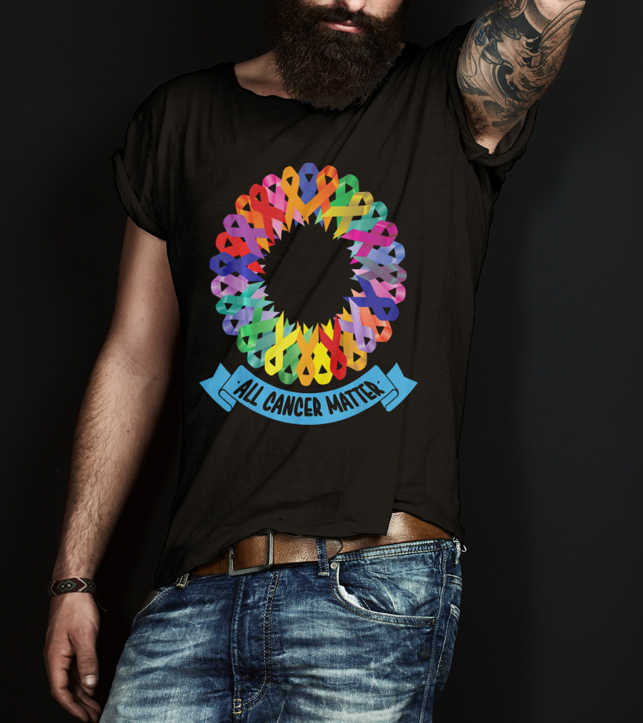 All Cancer Matter Colorful Awareness Ribbon Circle T-Shirt