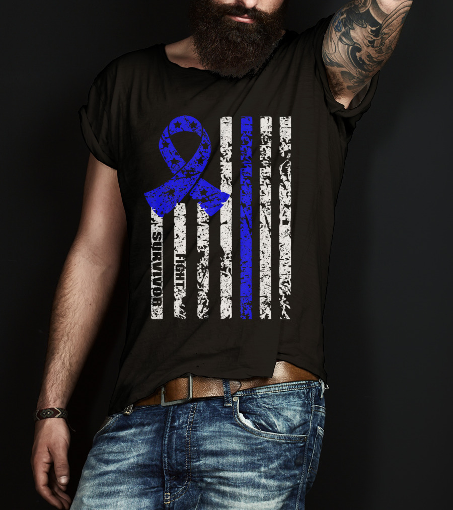 Cool Colon Cancer Awareness Survivor Ribbon Fighter Stripes T-Shirt
