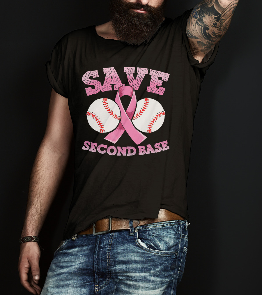 Save Second Base Breast Cancer Awareness Baseball T-Shirt