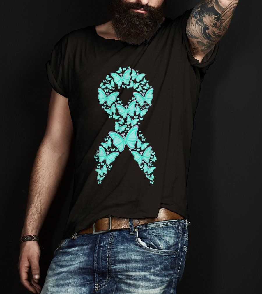 Ovarian Cancer Awareness Butterfly Ribbon Fighter T-Shirt
