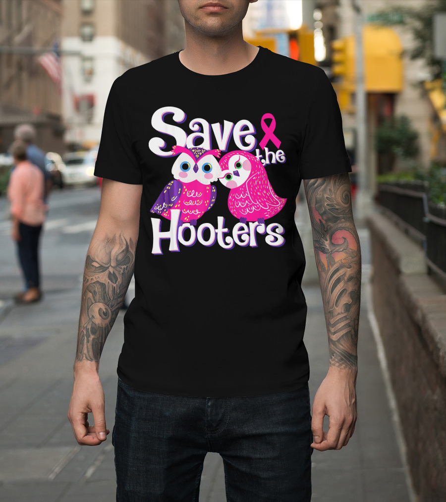 Save The Hooters Breast Cancer Awareness Owls And Pink T-Shirt