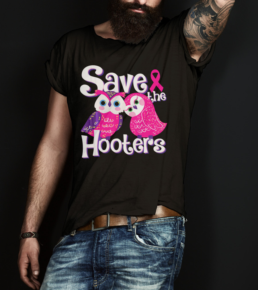 Save The Hooters Breast Cancer Awareness Owls And Pink T-Shirt