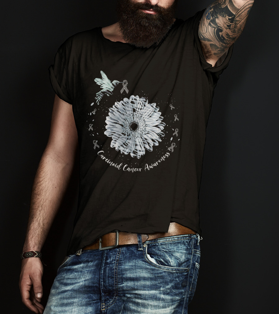 Hummingbird Zebra Sunflower Carcinoid Cancer Awareness T-Shirt