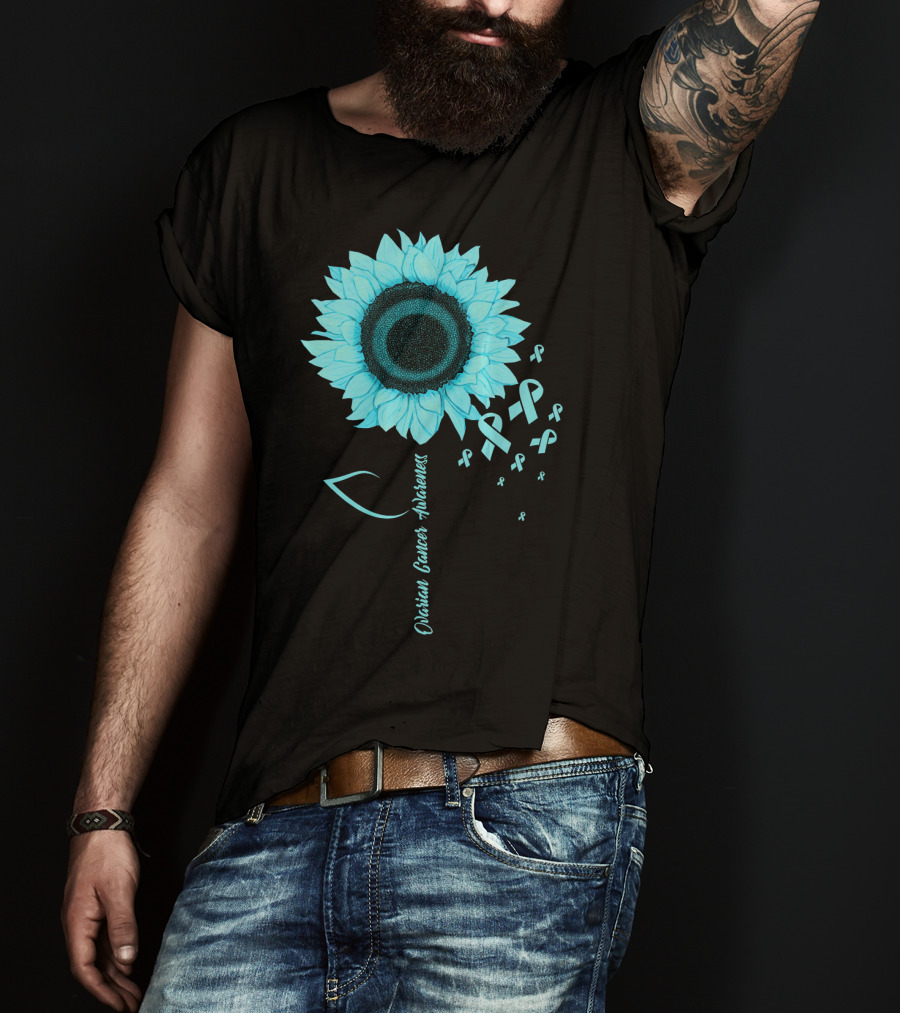 Ovarian Cancer Awareness Sunflower Ribbon T-Shirt