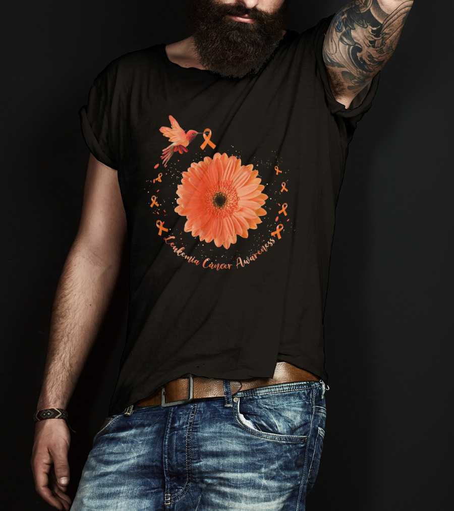Leukemia Cancer Awareness Hummingbird Orange Sunflower T-Shirt