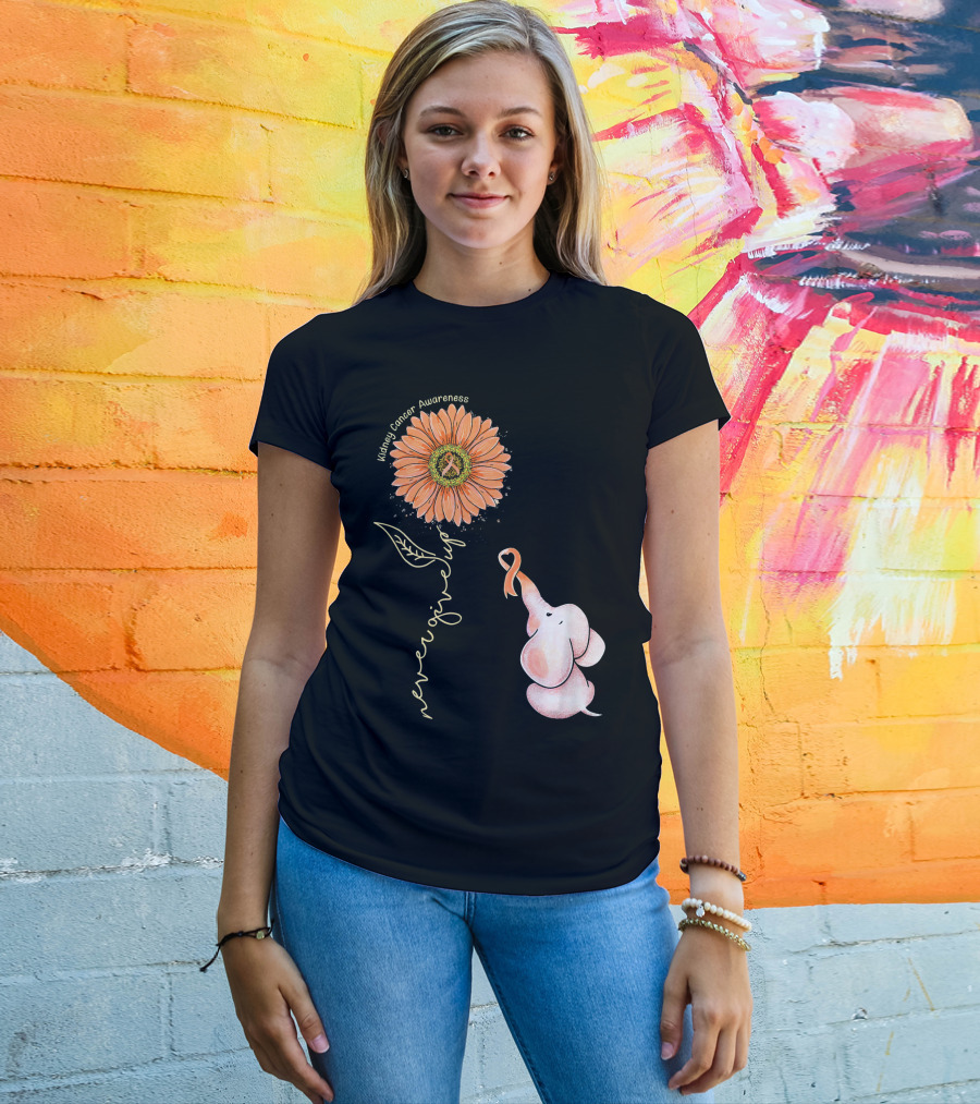 Kidney Cancer Awareness Sunflower Elephant Never Give Up T-Shirt