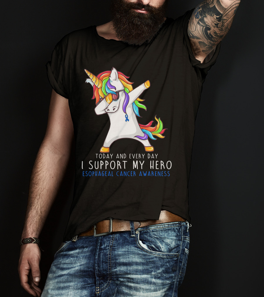 Today And Every Day I Support My Hero Esophageal Cancer Awareness Rainbow Unicorn T-Shirt