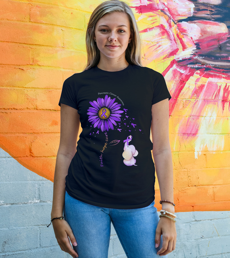 Faith Hope Cure Purple Daisy Flower Pancreatic Cancer Awareness T-Shirt