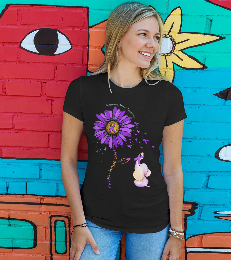 Faith Hope Cure Purple Daisy Flower Pancreatic Cancer Awareness T-Shirt