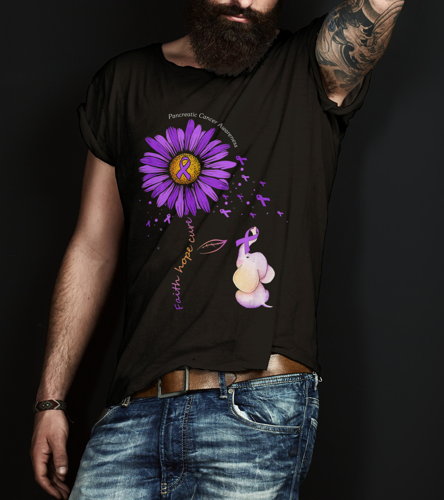 Faith Hope Cure Purple Daisy Flower Pancreatic Cancer Awareness T-Shirt