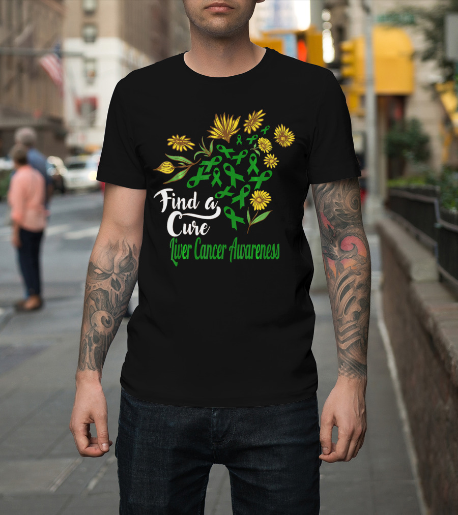 Find A Cure Liver Cancer Awareness Sunflower Ribbons T-Shirt