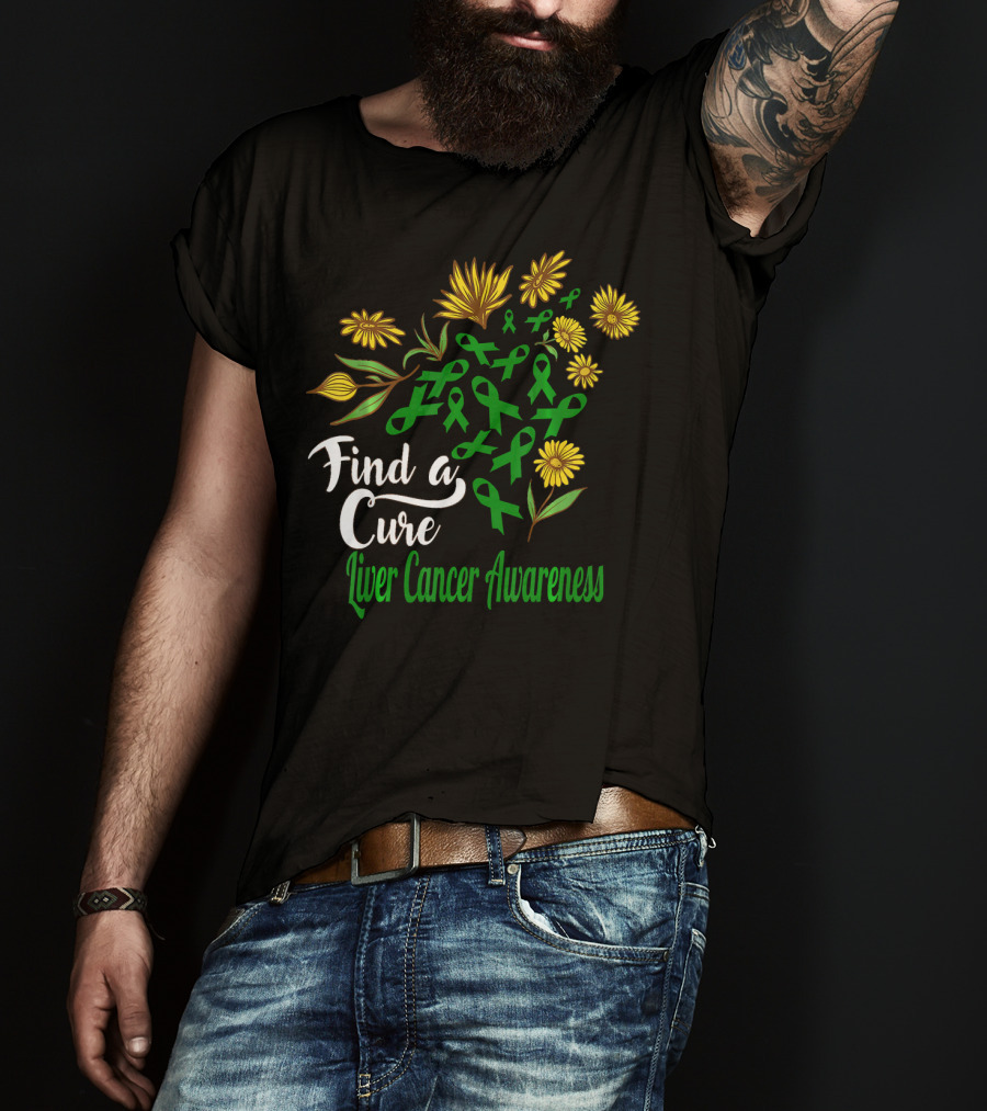 Find A Cure Liver Cancer Awareness Sunflower Ribbons T-Shirt