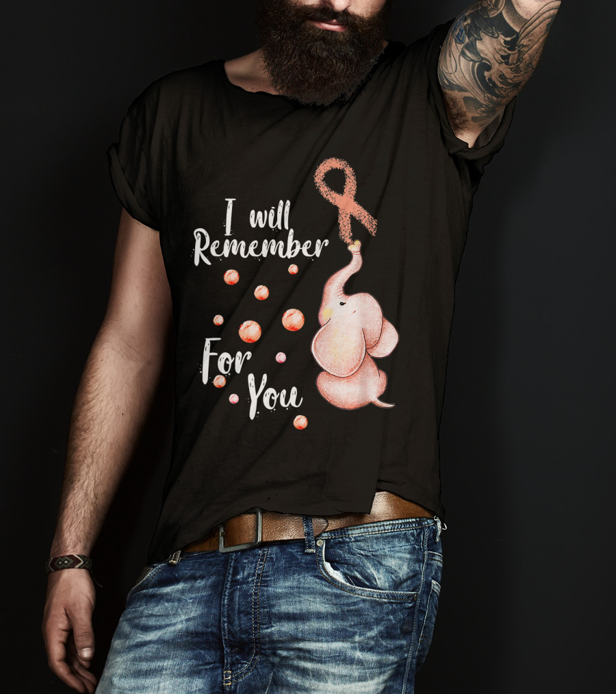 I Will Remember For You Elephant With Pink Ribbon And Bubbles T-Shirt