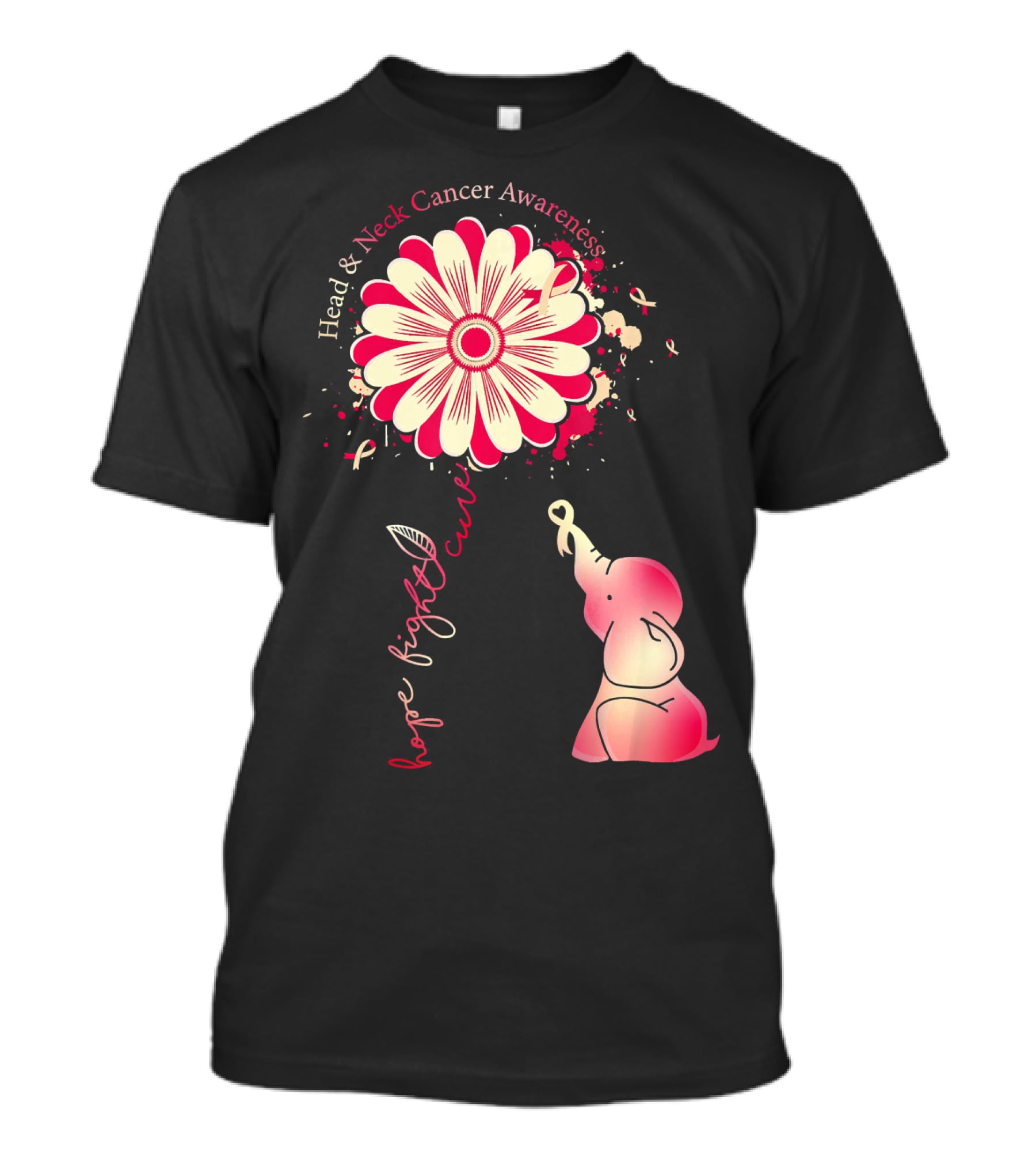 Head And Neck Cancer Awareness White And Burgundy Ribbon Hope Fight Cure Elephant Flower T-Shirt
