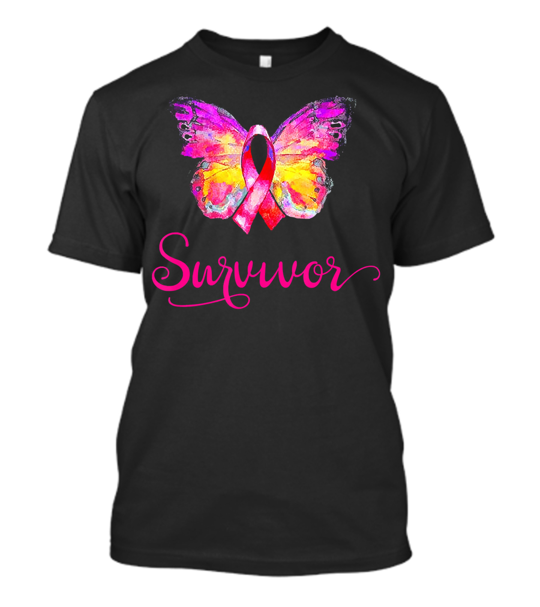 Survivor Butterfly Pink Ribbon Breast Cancer Awareness T-Shirt