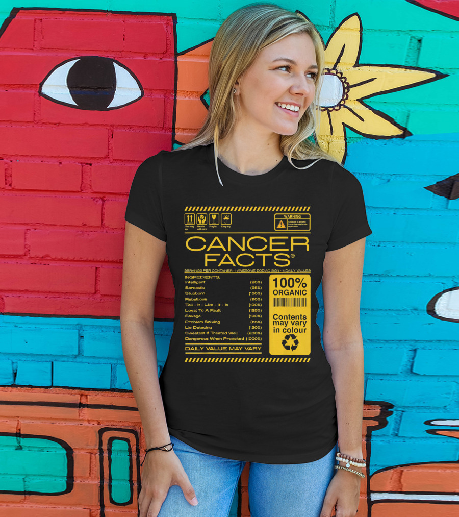 Cancer Facts Lives Intelligent Stubborn Loyal Organic Zodiac Sign T-Shirt