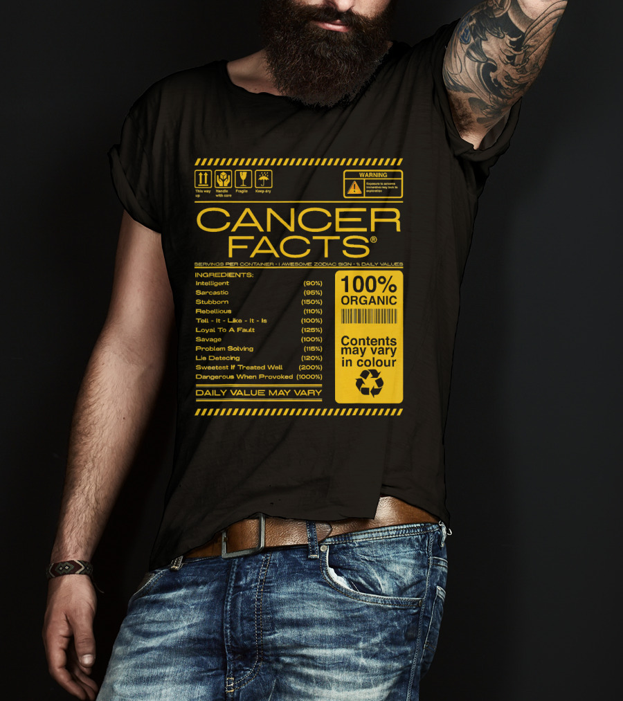 Cancer Facts Lives Intelligent Stubborn Loyal Organic Zodiac Sign T-Shirt