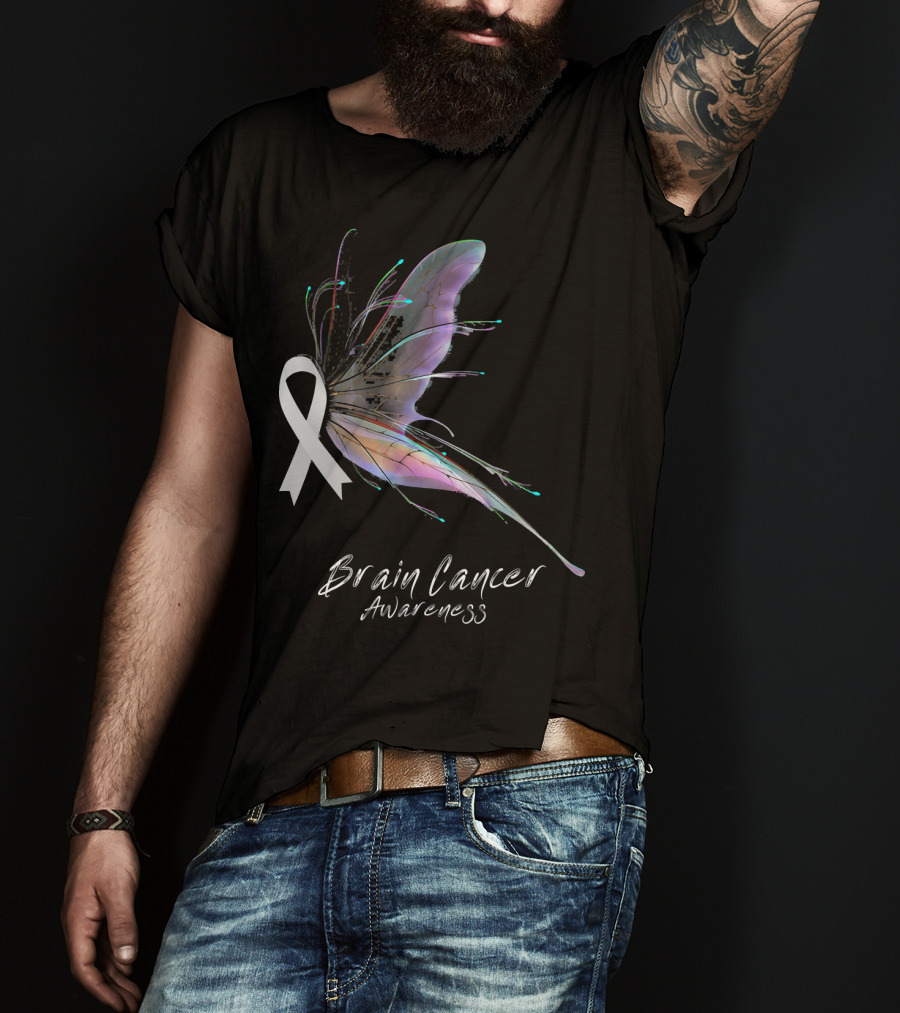 Brain Cancer Awareness Ribbon Butterfly T-Shirt