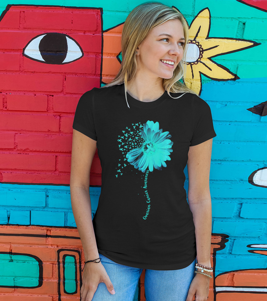 Ovarian Cancer Awareness Sunflower Ribbon Blossoms T-Shirt