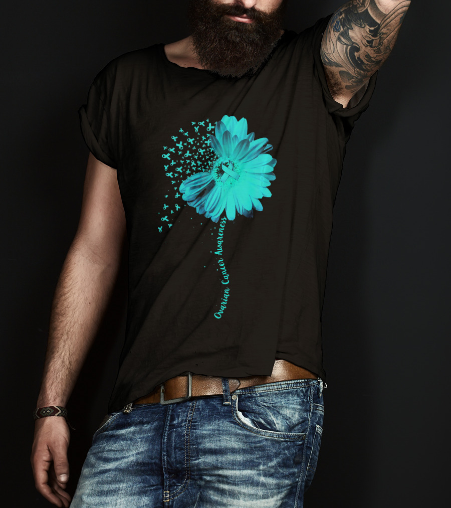 Ovarian Cancer Awareness Sunflower Ribbon Blossoms T-Shirt