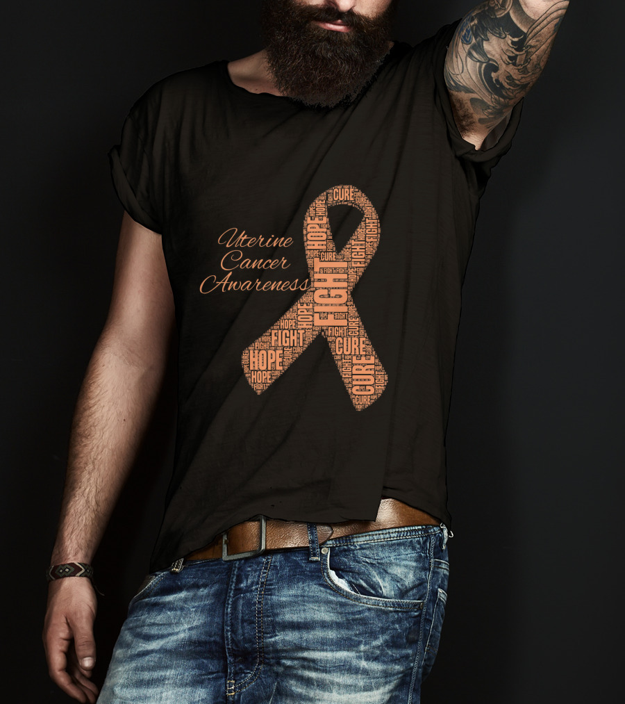 Uterine Cancer Awareness Ribbon With Fight Hope Cure Text T-Shirt