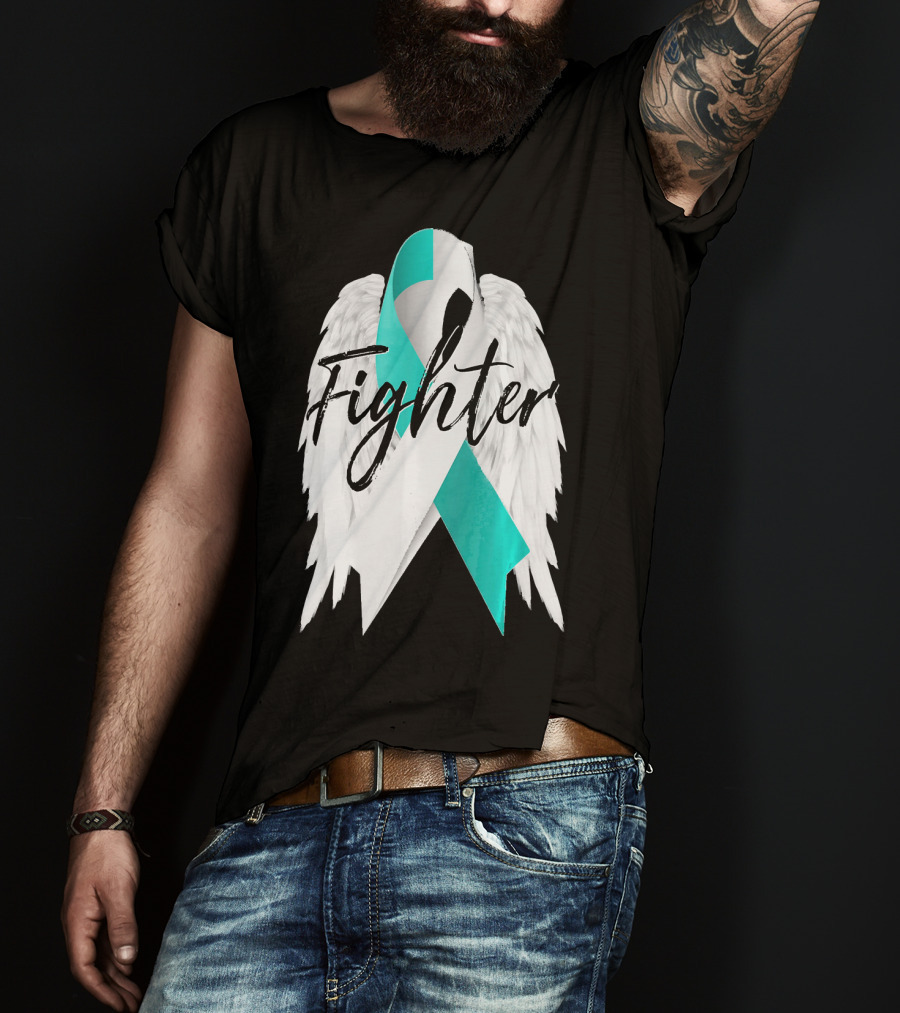 Cervical Cancer Fighter Teal Ribbon With Angel Wings T-Shirt