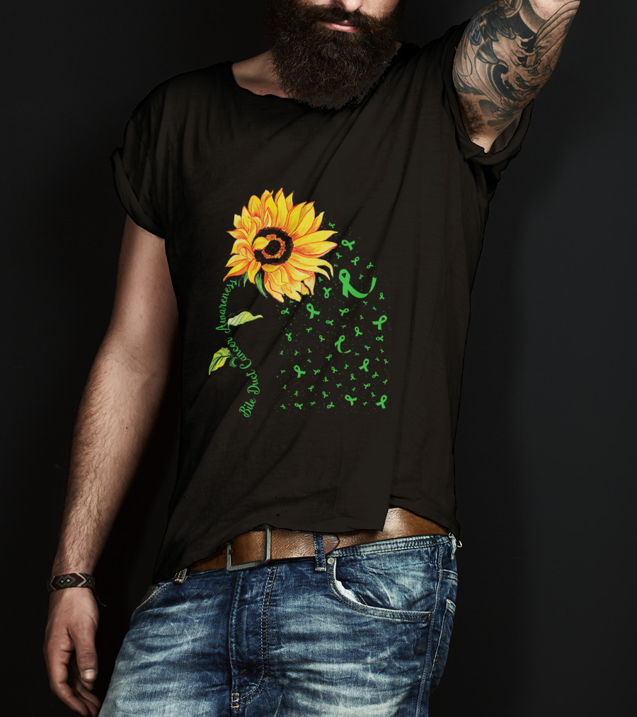 Sunflower Bile Duct Cancer Awareness Ribbon Green T-Shirt