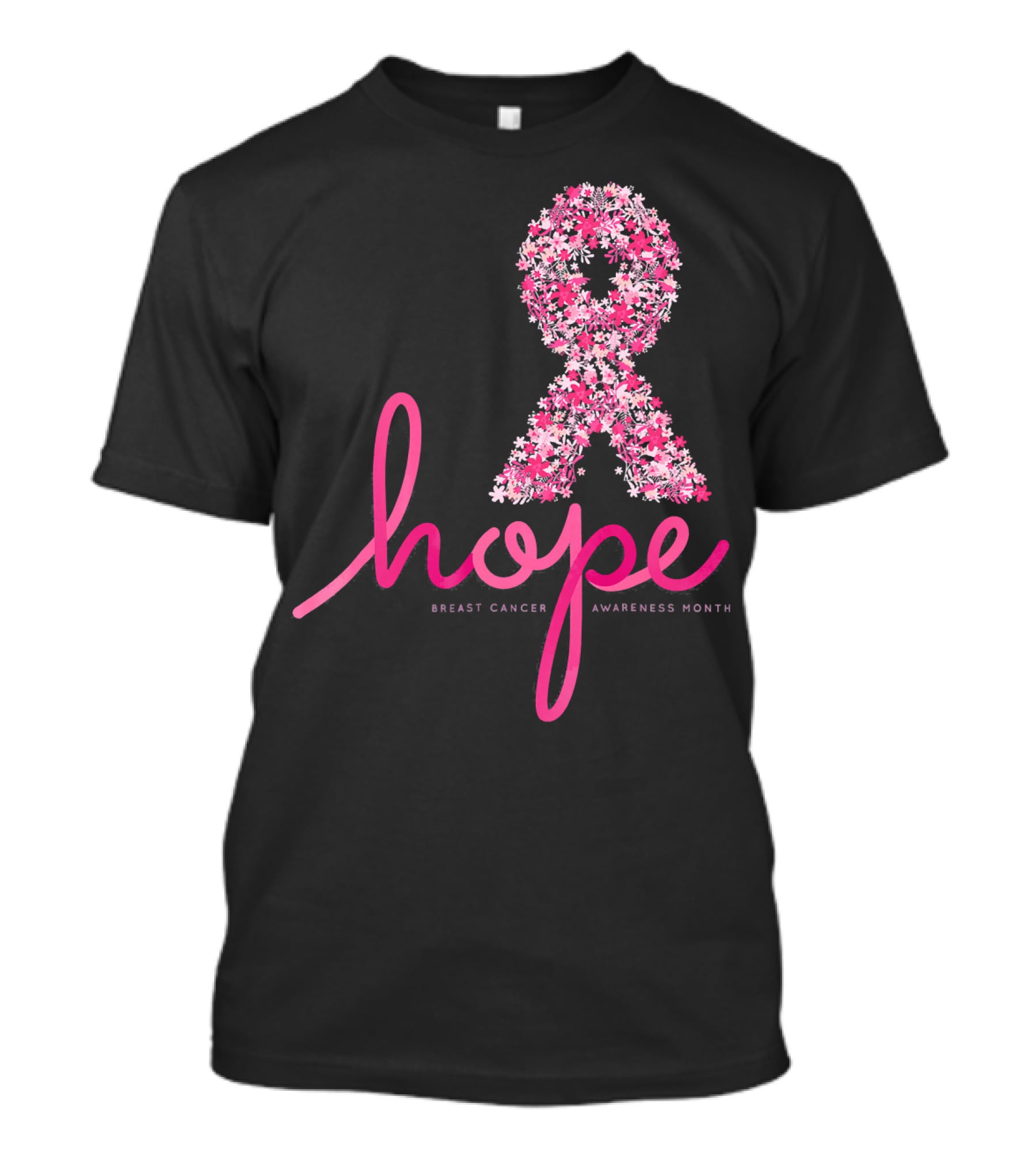 Hope Breast Cancer Awareness Month Pink Ribbon Floral T-Shirt