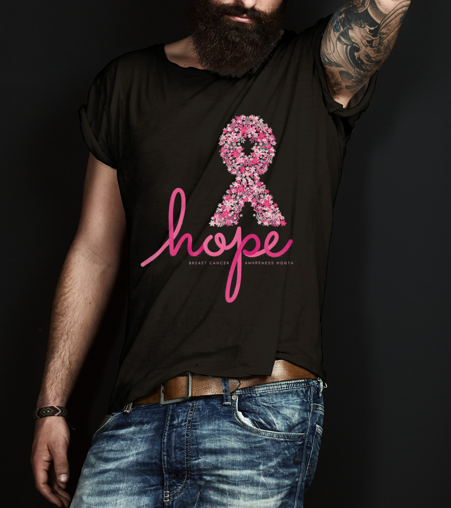 Hope Breast Cancer Awareness Month Pink Ribbon Floral T-Shirt