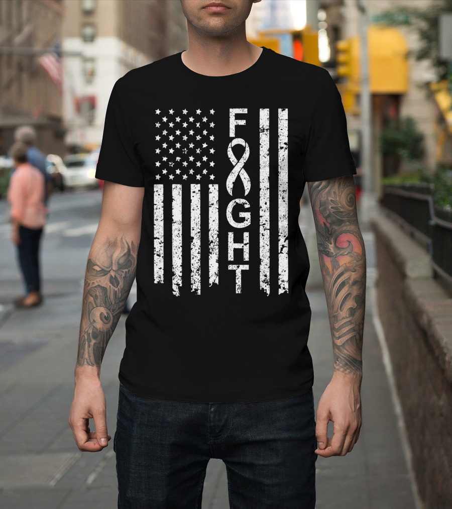 Lung Cancer Awareness American Flag Fight T-Shirt