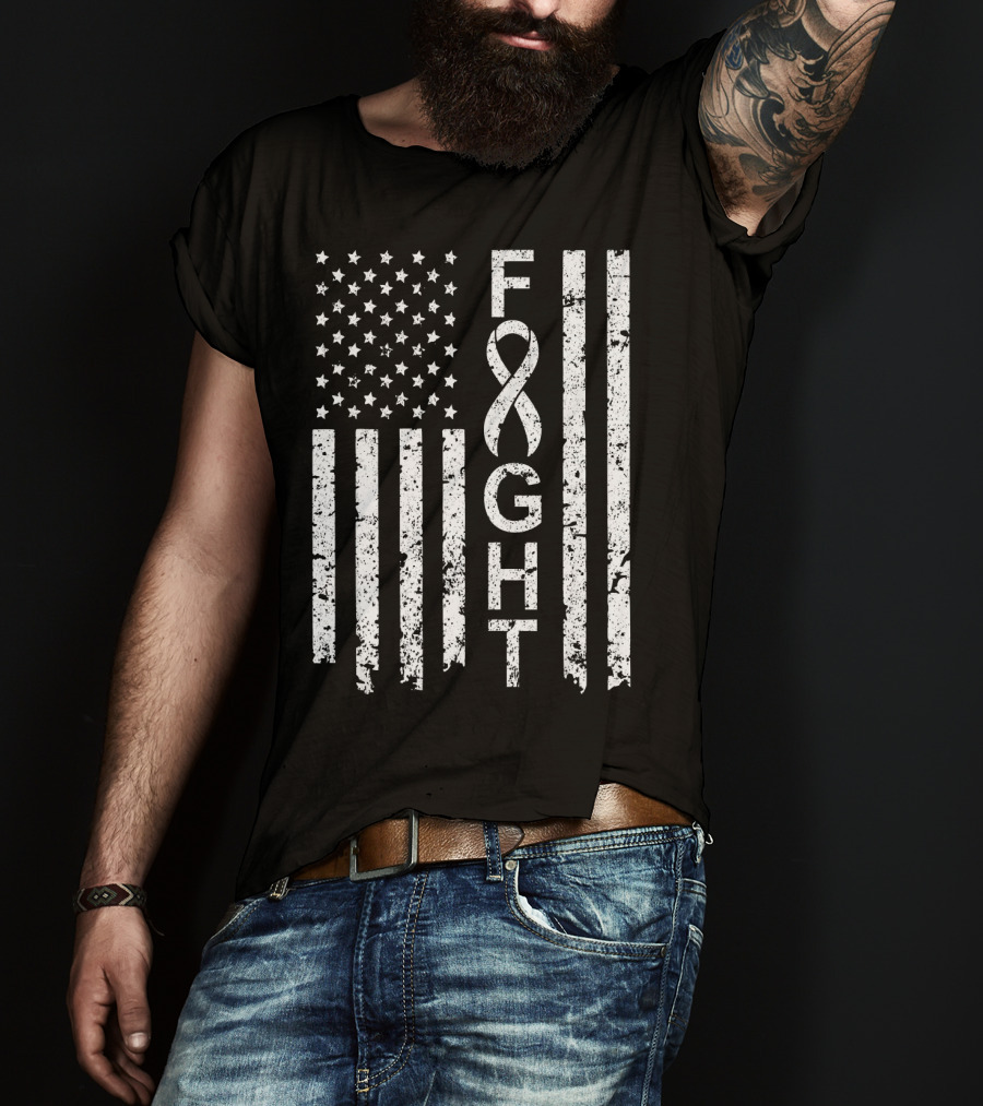 Lung Cancer Awareness American Flag Fight T-Shirt