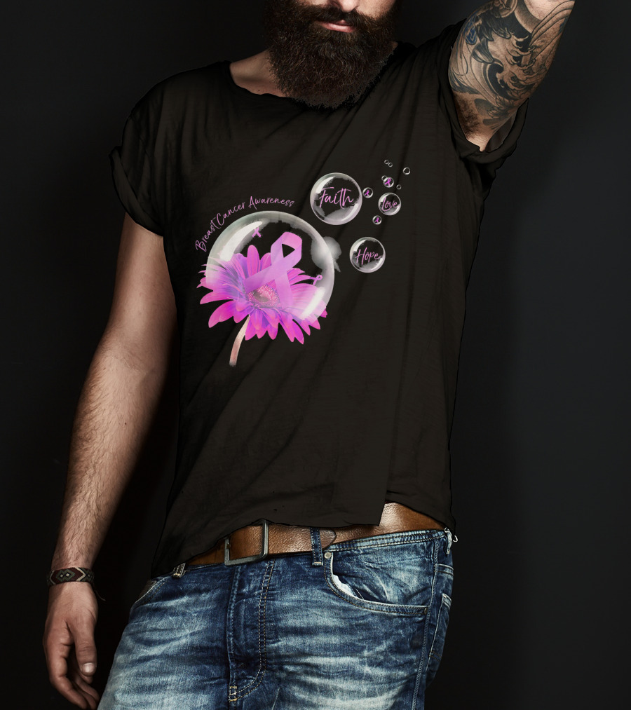Breast Cancer Awareness Faith Hope Love Flower T-Shirt
