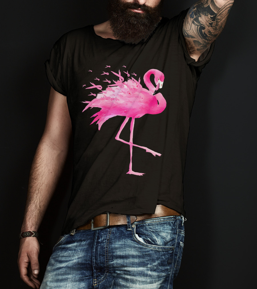 Flamingo Pink Ribbon Breast Cancer Awareness T-Shirt
