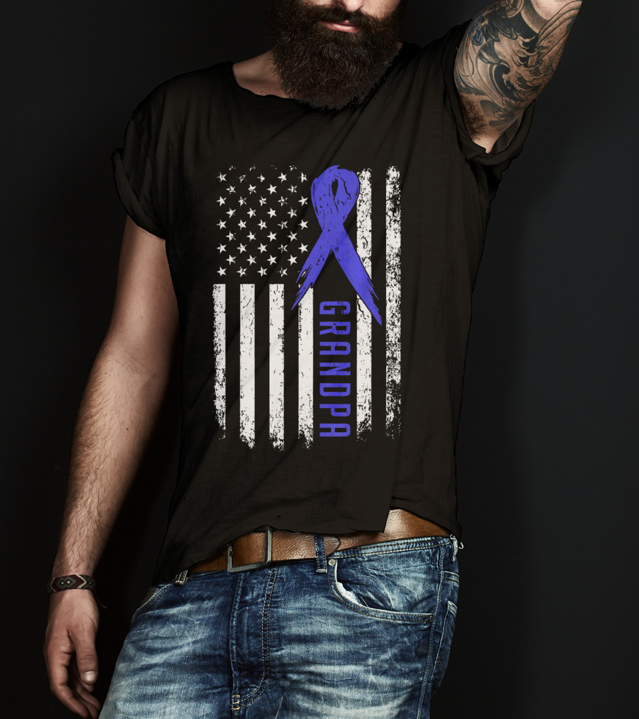Grandpa American Flag Colon Cancer Awareness T-Shirt