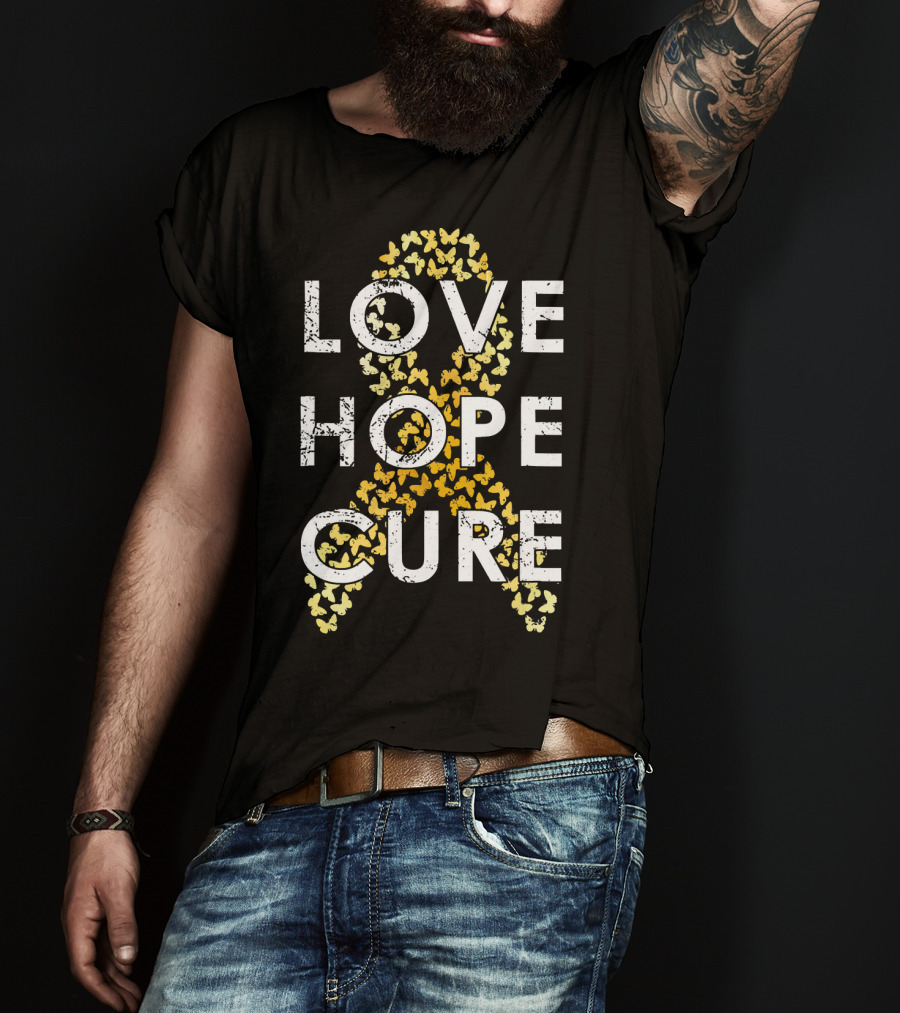 Childhood Cancer Awareness Love Hope Cure Butterflies T-Shirt