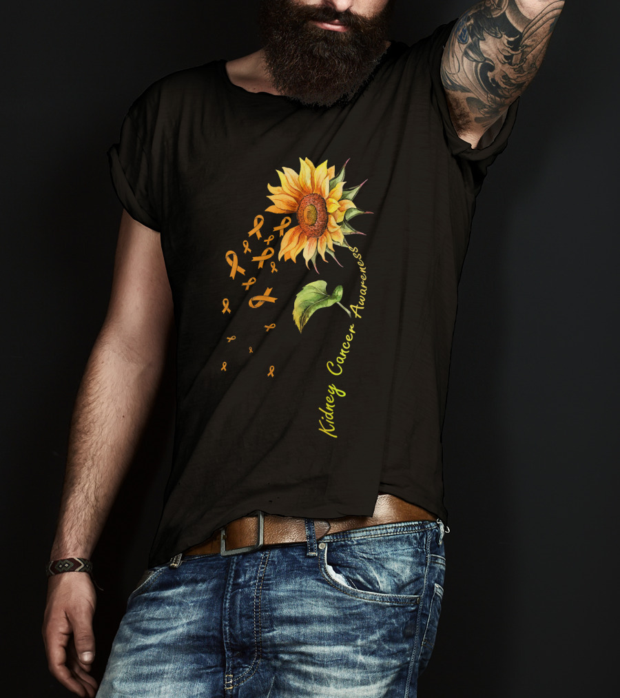 Kidney Cancer Awareness Sunflower With Yellow Ribbons T-Shirt