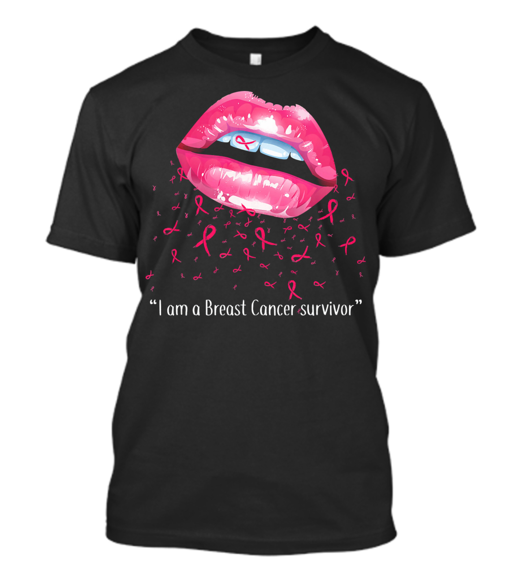 I Am A Breast Cancer Survivor Pink Ribbon Lips T-Shirt