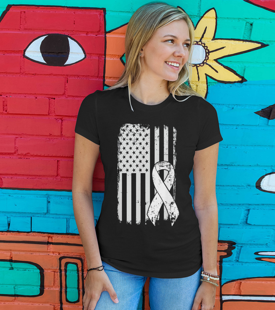 Mens Lung Cancer Awareness Distressed American Flag T-Shirt