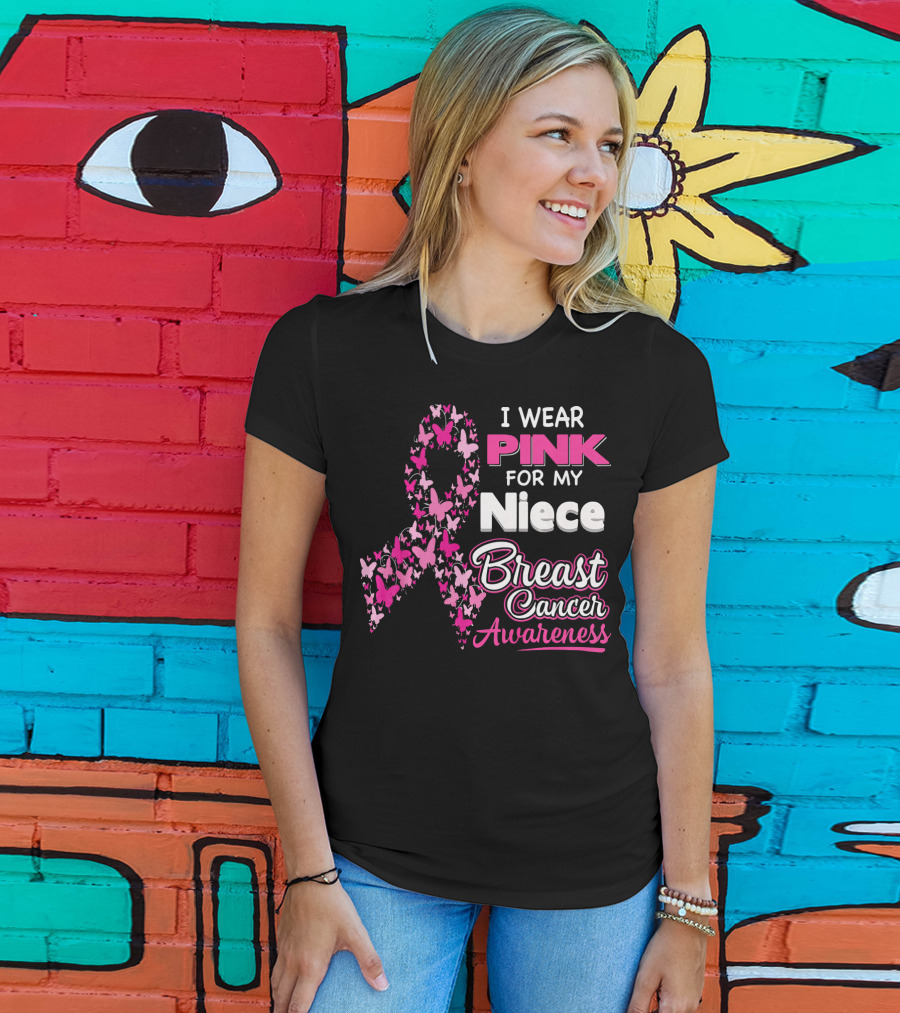 I Wear Pink For My Niece Breast Cancer Awareness Butterfly T-Shirt