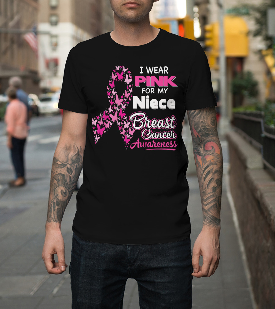 I Wear Pink For My Niece Breast Cancer Awareness Butterfly T-Shirt