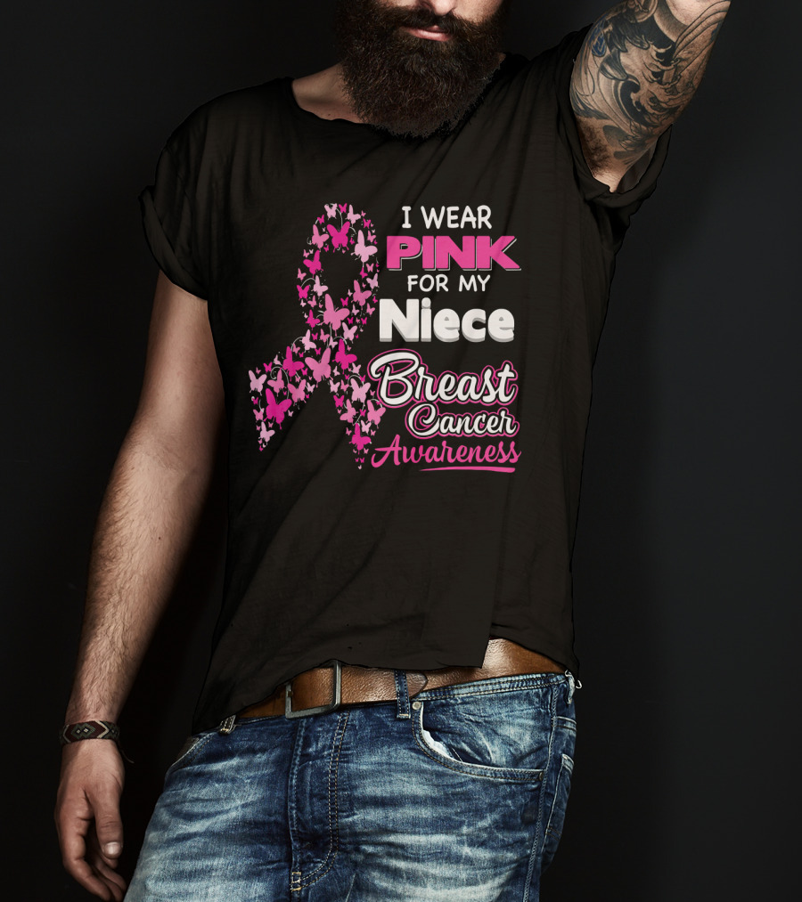 I Wear Pink For My Niece Breast Cancer Awareness Butterfly T-Shirt