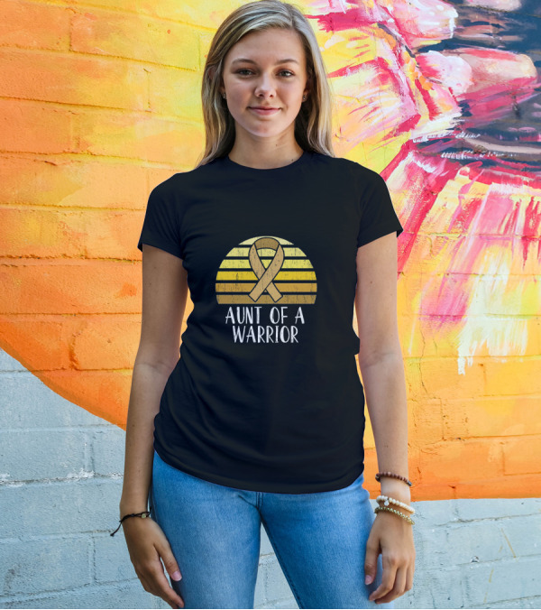 Aunt Of A Warrior Supporting Childhood Cancer Awareness Gold T-Shirt