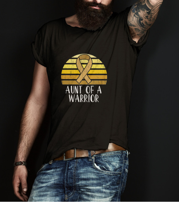 Aunt Of A Warrior Supporting Childhood Cancer Awareness Gold T-Shirt