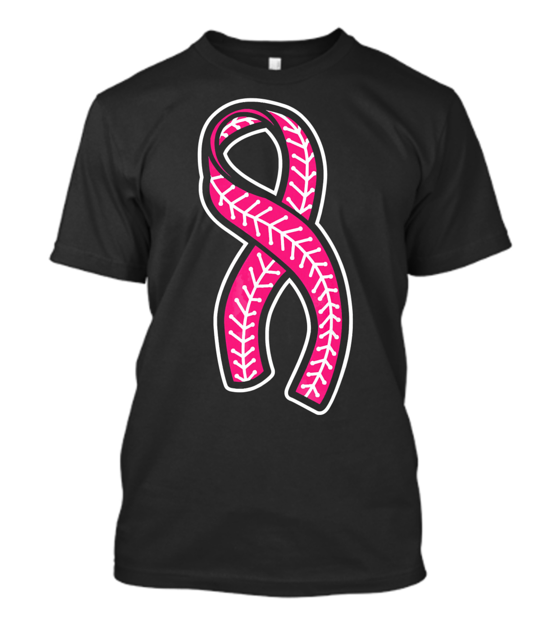 Pink Ribbon Baseball Stitching Breast Cancer Awareness T-Shirt
