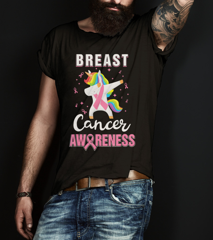 Breast Cancer Awareness Unicorn Dab With Pink T-Shirt