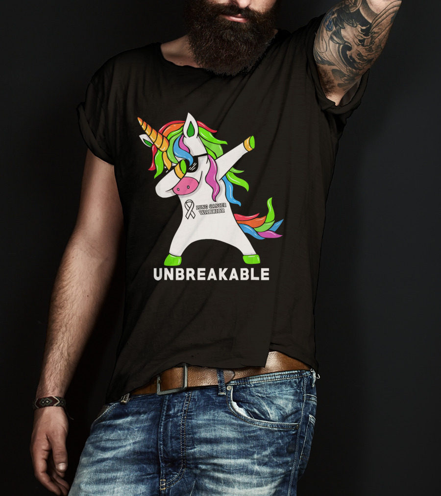 Unbreakable Lung Cancer Awareness Unicorn Warrior T-Shirt