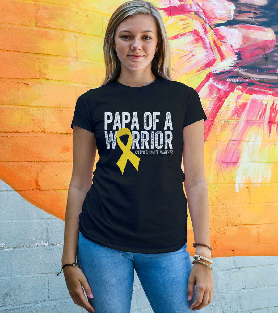 Papa Of A Warrior Childhood Cancer Awareness T-Shirt