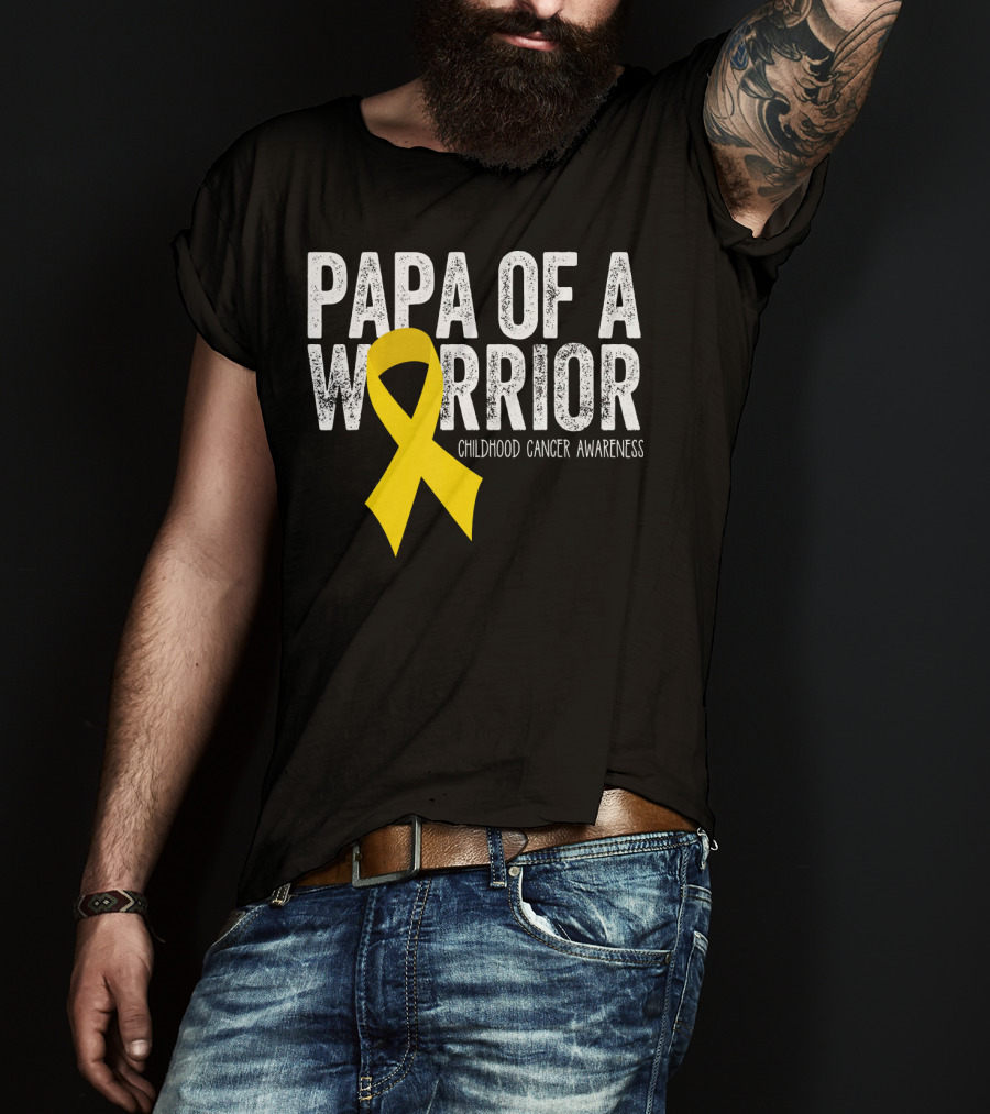 Papa Of A Warrior Childhood Cancer Awareness T-Shirt